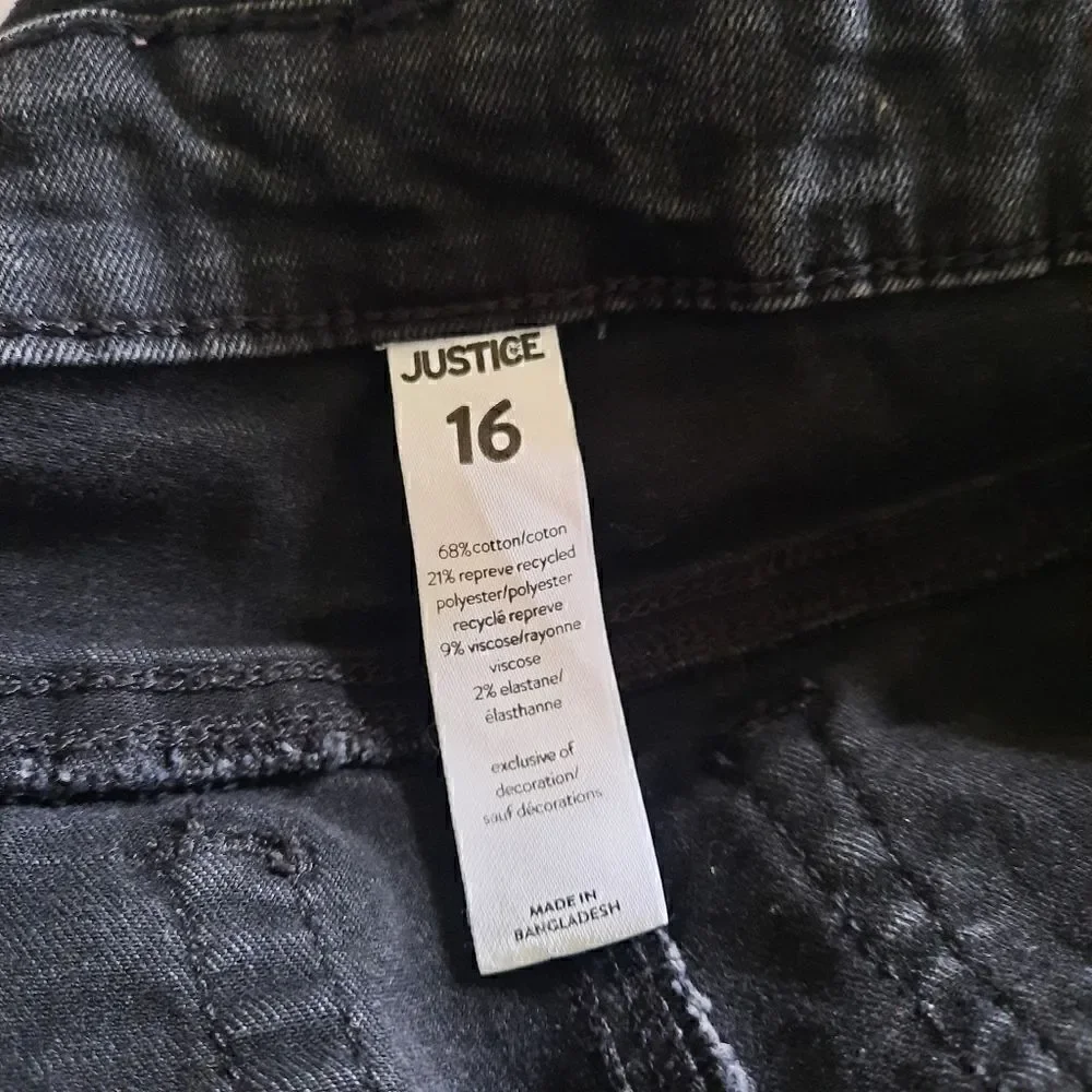 Justice Distressed Acid Wash Raw Hem Bib Overalls Jeans